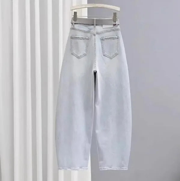 Spring Summer New Loose Dad Jeans Women Wide Leg High Waist Denim Pants Elastic Banana Long Trousers Sli Slimming Effect