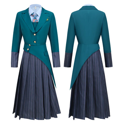 Anime Wicked Witch Glinda Women's School Uniform Role Playing Dress Girl Blue Shirt Green Coat Stage Performance Dress