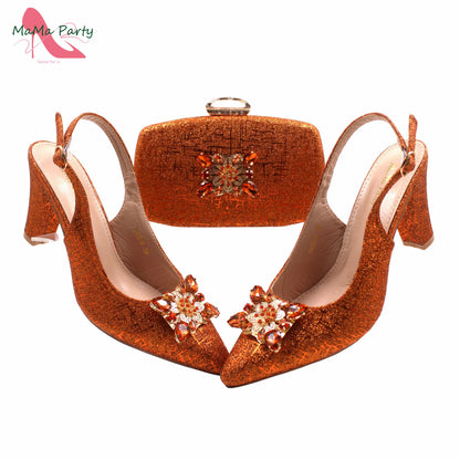 Color Italian Classics Design African Women Shoes and Bag Set High Quality with Shinning Crystal for Wedding Party
