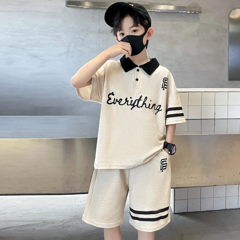 Kids Luxury Clothing Cotton Pique Fabric T-shirt Shorts Summer Outfit Set for Tweens Boys High Quality Polo Suit Child 5-14 Y