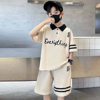 Kids Luxury Clothing Cotton Pique Fabric T-shirt Shorts Summer Outfit Set for Tweens Boys High Quality Polo Suit Child 5-14 Y