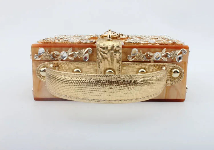 Luxury Designer Shimmer Acrylic Box Glitter Rhinestones Diamond Evening Bag Wedding Party Clutch Purse Shoulder Messenger Bag