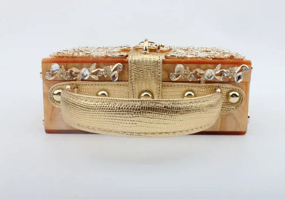Luxury Designer Shimmer Acrylic Box Glitter Rhinestones Diamond Evening Bag Wedding Party Clutch Purse Shoulder Messenger Bag