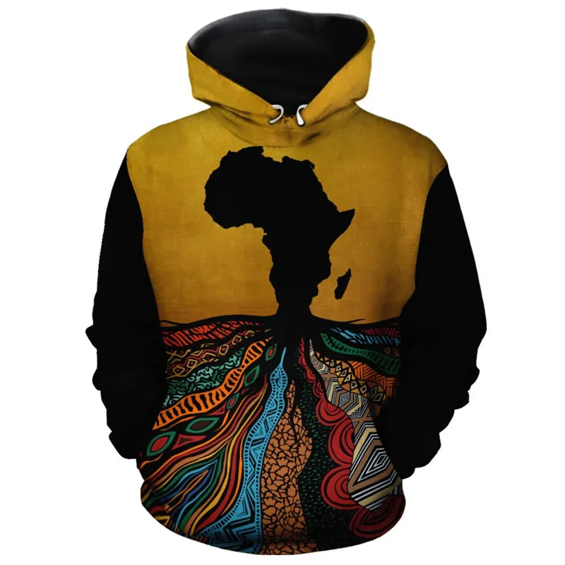 African Ethnic Tribes Unique Graphic Hoodie For Men Ethnic Printed Clothing Hooded Coat Loose Harajuku Street Vintage Hoodies