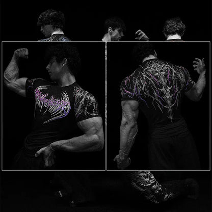 Dark Dragon Slayer Men's 2026 Summer New Fitness Clothes Speed Drying Running Printed Compression Clothes Sports T-shirt