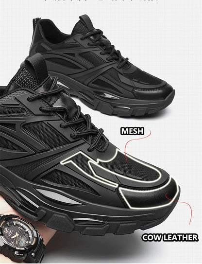 Four Seasons Thick and height-increasing sports shoes, men's genuine leather mesh casual men's shoes, trendy shoes