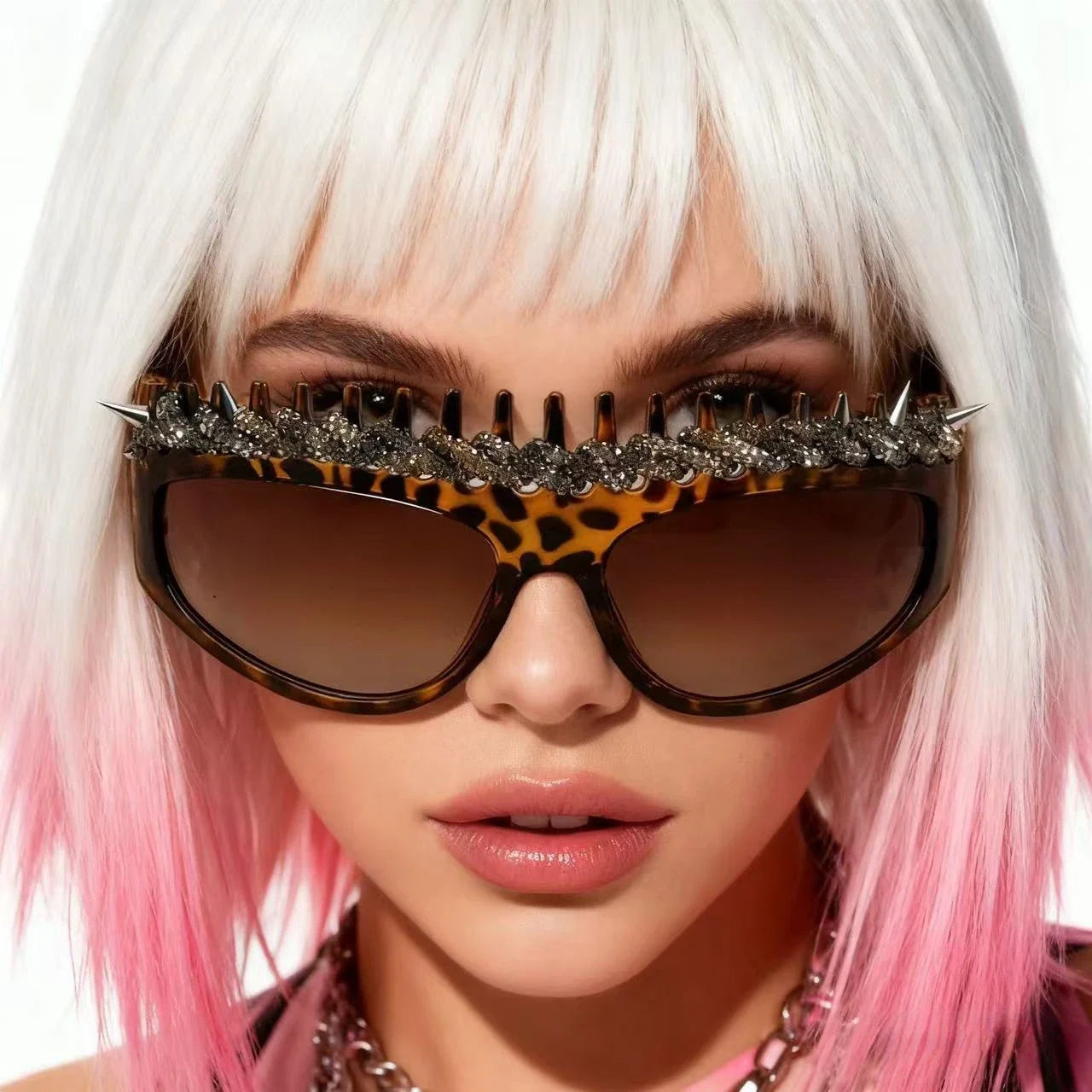 y2k Spiked Headband Large Frame Sunglasses for Women and Men Punk Sweet Cool Style Exaggerated Rhinestone Shade for Funny Party