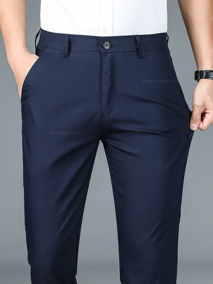 Bamboo Fiber Business Straight Pants Men's Summer Thin Classic Design Office Dress Breathable Casual Formal Trouser Man Clothes