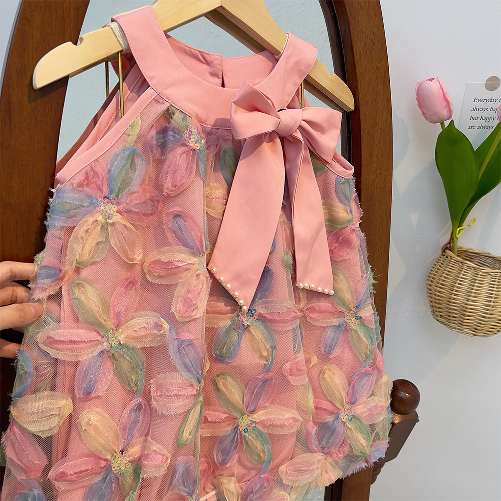 Bear Leader Girl Dress 2025 Summer New Girl Dress Princess Dress Little Girl Fashion Colorful Flower Yarn Dresses Kid Clothes