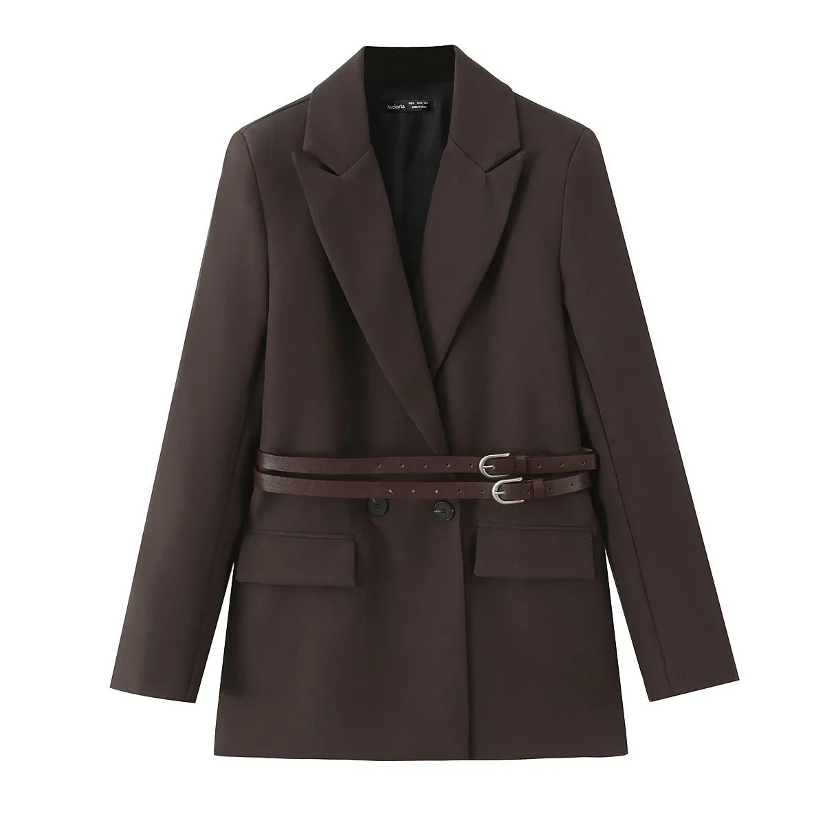 European and American Style New Women's Fashion Versatile Loose Casual Double Belt Slimming Gunlapel Blazer Coat