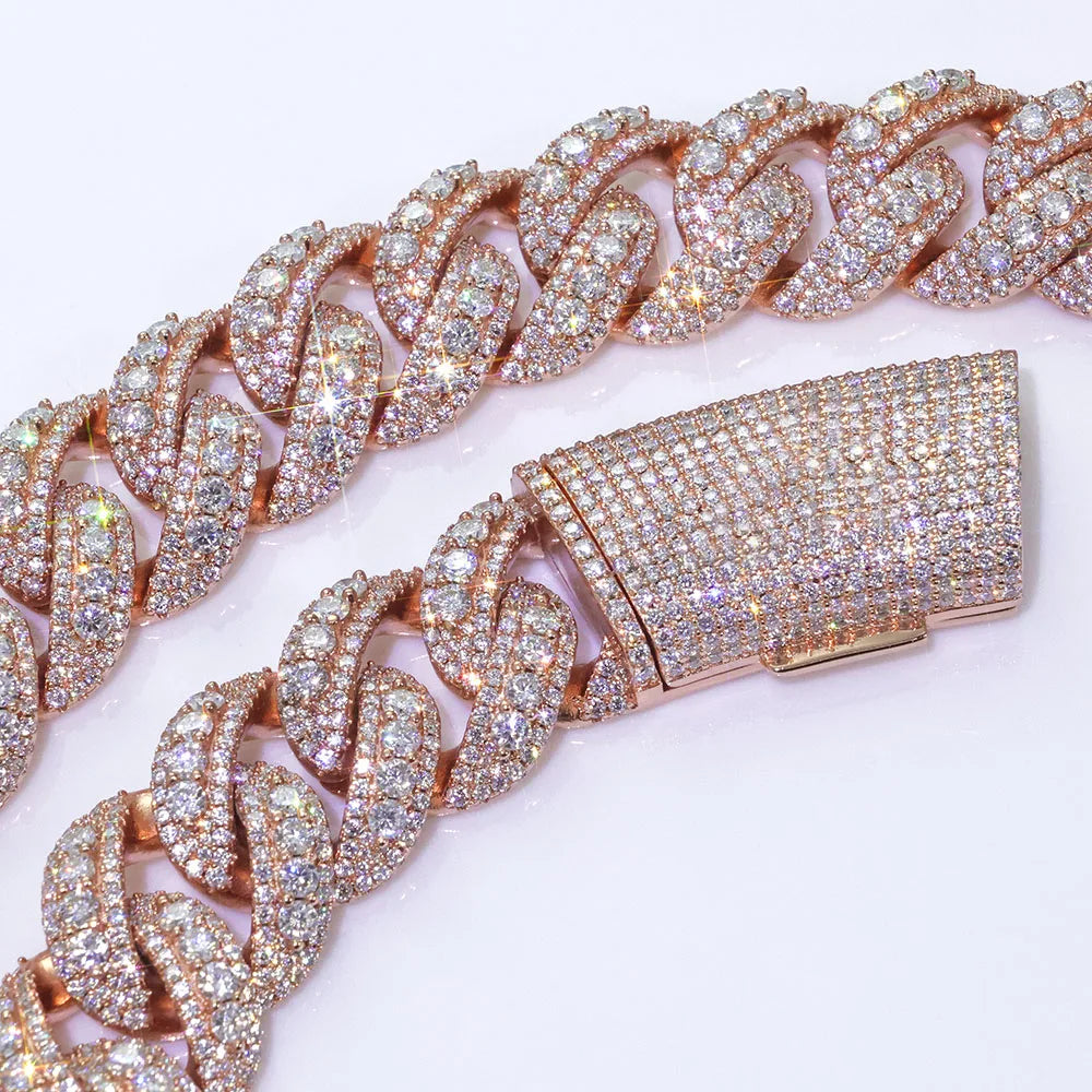 Fashion Custom 22mm Wide Rose Gold Necklace Hip-Hop Style Copper Zircon Iced Heavy Miami Jewelry Necklace For Men And Women