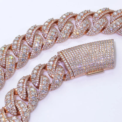 Fashion Custom 22mm Wide Rose Gold Necklace Hip-Hop Style Copper Zircon Iced Heavy Miami Jewelry Necklace For Men And Women