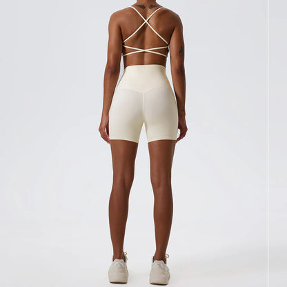 Two Pieces Yoga Set Women Gym Shorts Sports Suit Female Soften Skin-Friendly Activewear Beauty Back Women Sportswear