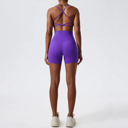 Two Pieces Yoga Set Women Gym Shorts Sports Suit Female Soften Skin-Friendly Activewear Beauty Back Women Sportswear