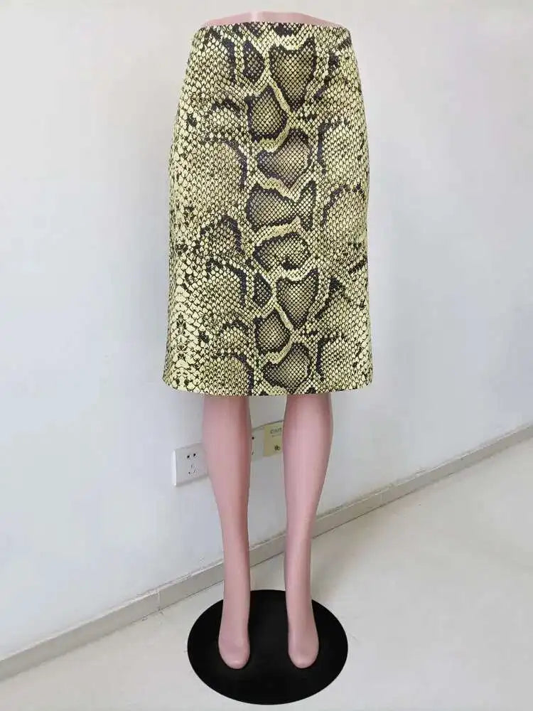 Snakeskin Printed Fashion Skirt Women's High Waist Slim Contrast Patchwork Commute Streetwear Female Vintage Y2k Skirt DDX8