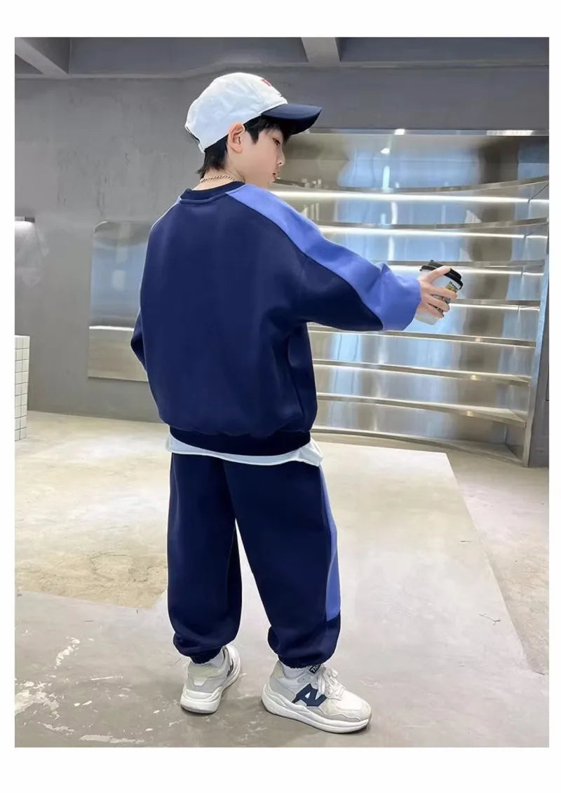 Spring Autumn Boys Cotton Alphabet Workout Sweatshirt+Sweatpant Sets School Kids 2PCS Tracksuit Children Jogger Outfits 7-16 Yrs