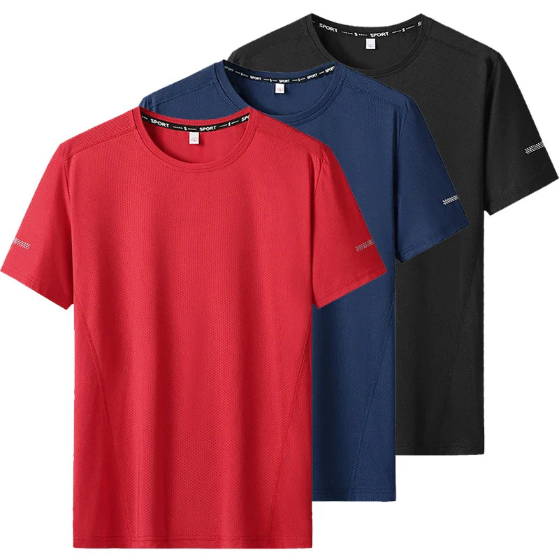 3pcs Summer Sport T-shirt for Men Plus Size 6XL/7XL Quick Dry Tees Oversized Round Neck Short Sleeve Fitness Running T-shirt