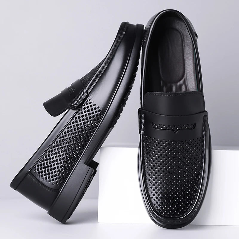 2026 Summer Mens Leather Loafers Slip on Casual Shoes Breathable Moccasins Comfortable Walking Office Flats Male Walking Shoes