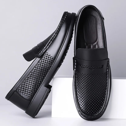 2026 Summer Mens Leather Loafers Slip on Casual Shoes Breathable Moccasins Comfortable Walking Office Flats Male Walking Shoes