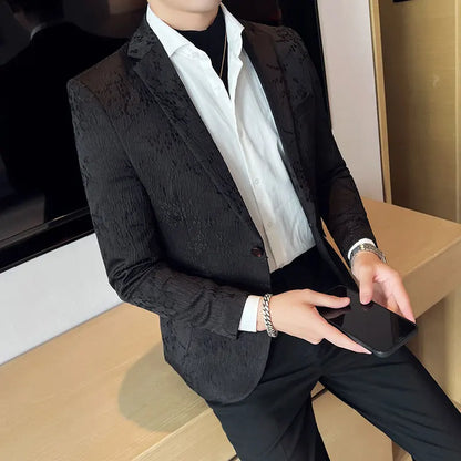 New Luxury Jacquard Floral Suit Jacket High Quality Men Business Slim Fit Casual Social Blazers Coats Formal Stage Prom Tuxedo