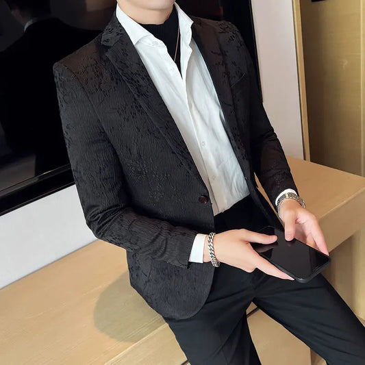 New Luxury Jacquard Floral Suit Jacket High Quality Men Business Slim Fit Casual Social Blazers Coats Formal Stage Prom Tuxedo