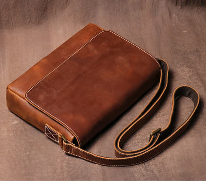 Men's High Quality Genuine Leather Shoulder Bag Vintage Flap Crazy Horse Cowhide Messenger Bag Daily Casual Crossbody Bags