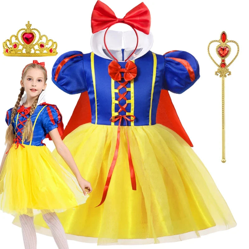 Snow White Princess Dress Up Kids Girls Halloween Costume With Cape Toddler Birthday Party Role Playing Children Apparel Clothes