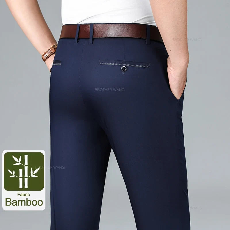 Bamboo Fiber Summer Casual Pants Men's Ultra-thin Iron-free Anti-wrinkle Loose Business Straight Elastic Trousers Brand Clothing