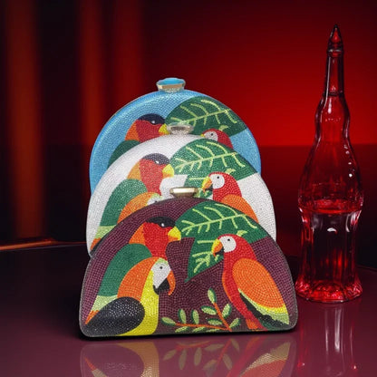 Multicolored Parrot Diamond Evening Bags Women Crystal Clutch Purse Cocktail Prom Bird Party Handbags Rhinestone Shoulder Bag