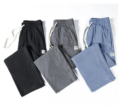 Summer Thin Loose Wide-leg Men Jeans Soft Lyocell Elastic Fashion Casual Straight Drawstring Denim Trousers Black Blue Gray