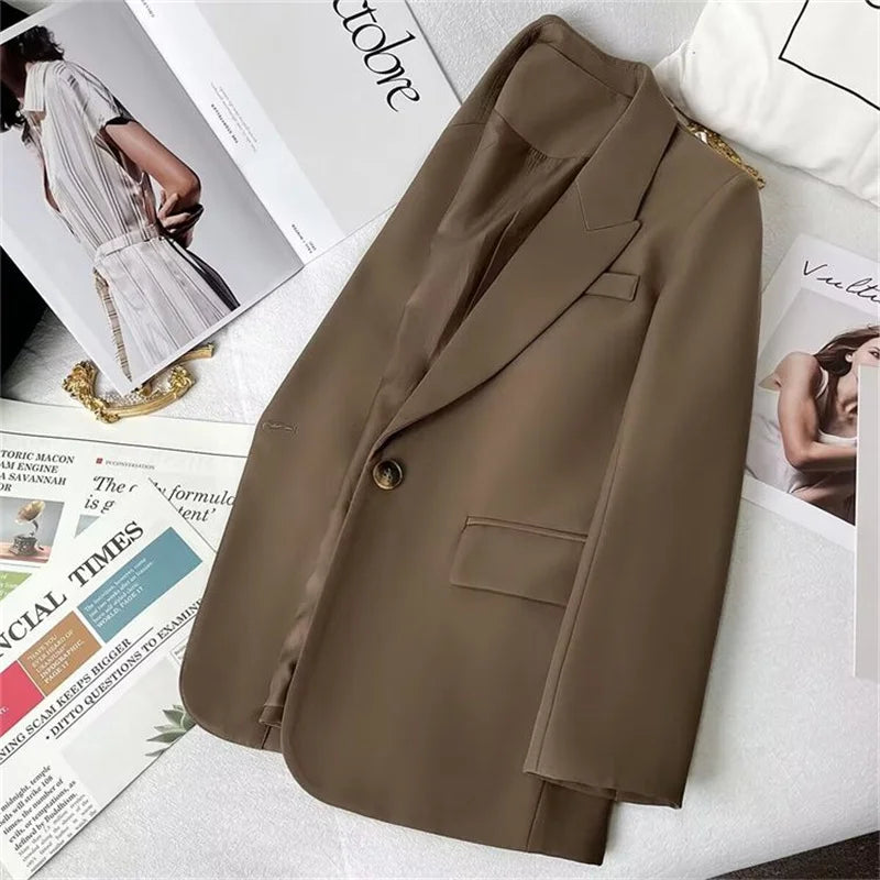 Elegant Office Lady Blazers Women Outerwears 2025Fashion Long Sleeve Single Button Blazer New Autumn Casual Female Coats Jackets
