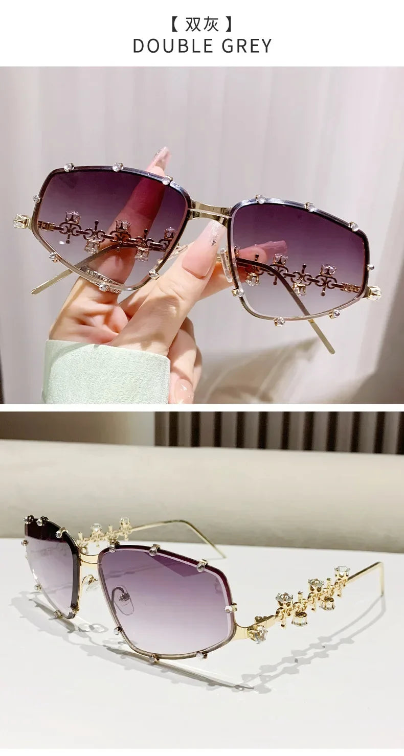 Diamonds Fashion Sunglasses Women 2024 Vintage Shades UV400 Luxury Rhinestones Sun Glasses Female Punk Big Men Eyewear