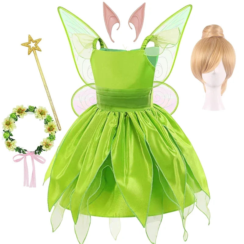 Girls Fairy Dress Up Kids Princess Green Flower Fairy Dress With Wings Princess Costume Party Tinkerbell Tinker Bell Dresses