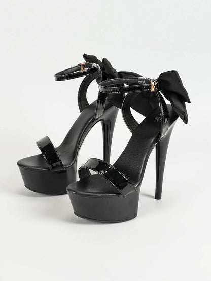 15CM Stiletto Runway Model Shoes 2024 New Summer Party Dress High Heels 5CM Platform Black Pole Dance Shoes Ladies Bow Sandals