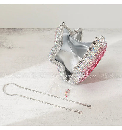 Star Shaped Crystal Evening Bags Women 2024 Boutique Gorgeous Gradient Colour Diamond Mini Clutch Purses Wedding Party