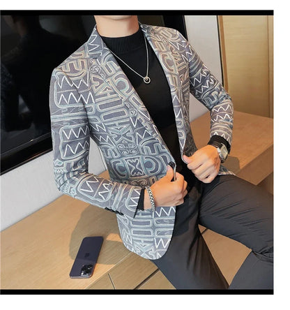 High Quality Men's Printed Suit Jacket for Men Autumnn Fashion Slim Fit Casual Business Blazers Wedding Social Dress Coats 4XL-M