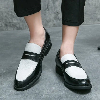 Fashion Color Mixed Mens Party Loafers Black White Business Leather Shoes Luxury Goods Summer New Coffee White Slip-On Shoes
