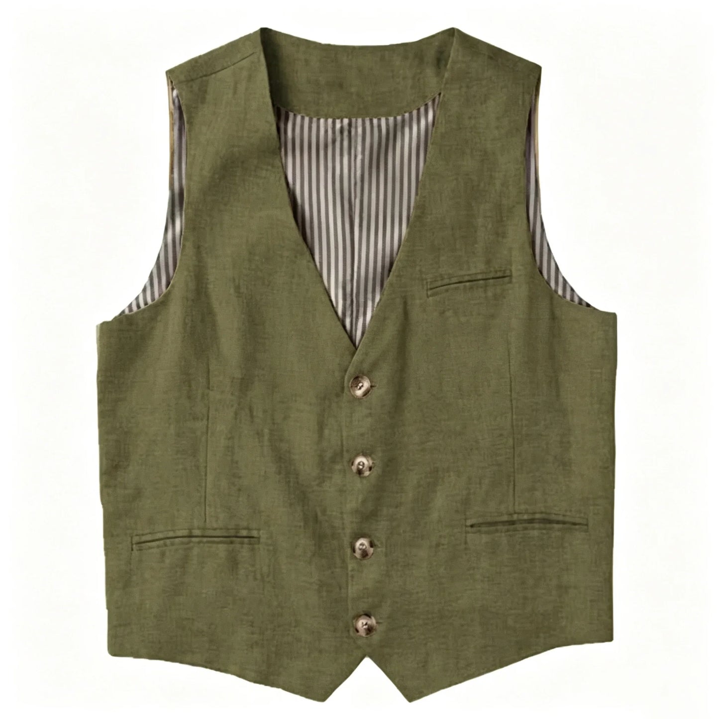 Beige Linen Men's Vest V Neck Summer Waistcoat Single Breasted Light Weigt Men's Suits Vest