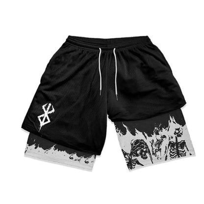 Y2K Summer Men Streetwear Anime Berserk Oversize Active Athletic Gym Short Pants Training Fitness Workout Track Shorts Clothes