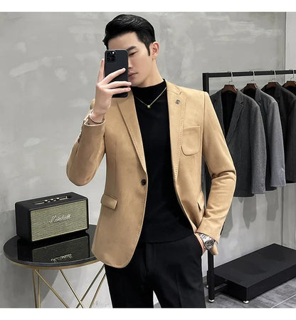 Plus Size 4XL-M Autumn Deerskin Velvet Jackets Blazer 6 Color Men Business Slim Blazers Hommes Casual Wedding Tuxedo Suit Coat