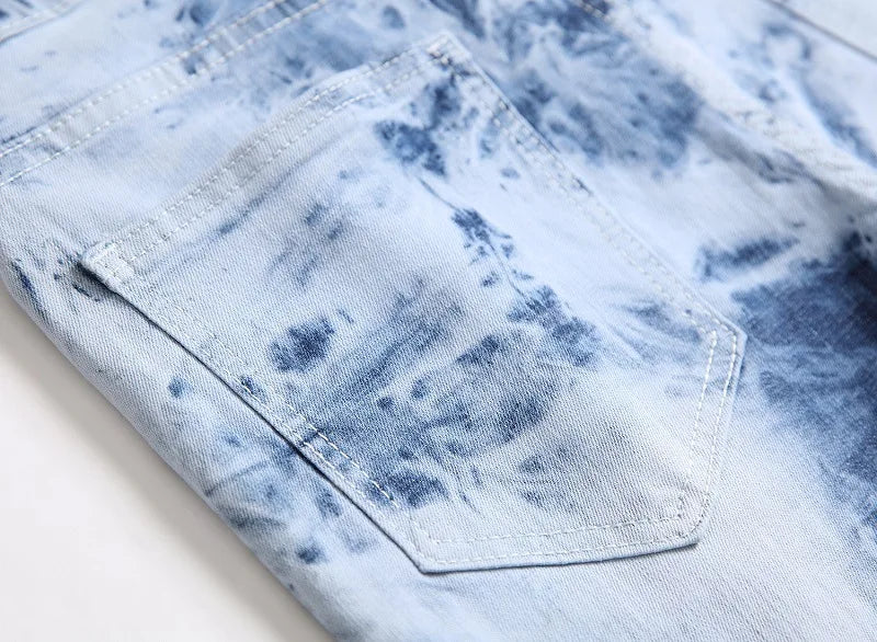 2026 New Men's Yellow Jeans, Blue Stretch Biker Trousers, Broken Hole Jeans, Fashion Popular Men Denim Pants Big Size 29-42