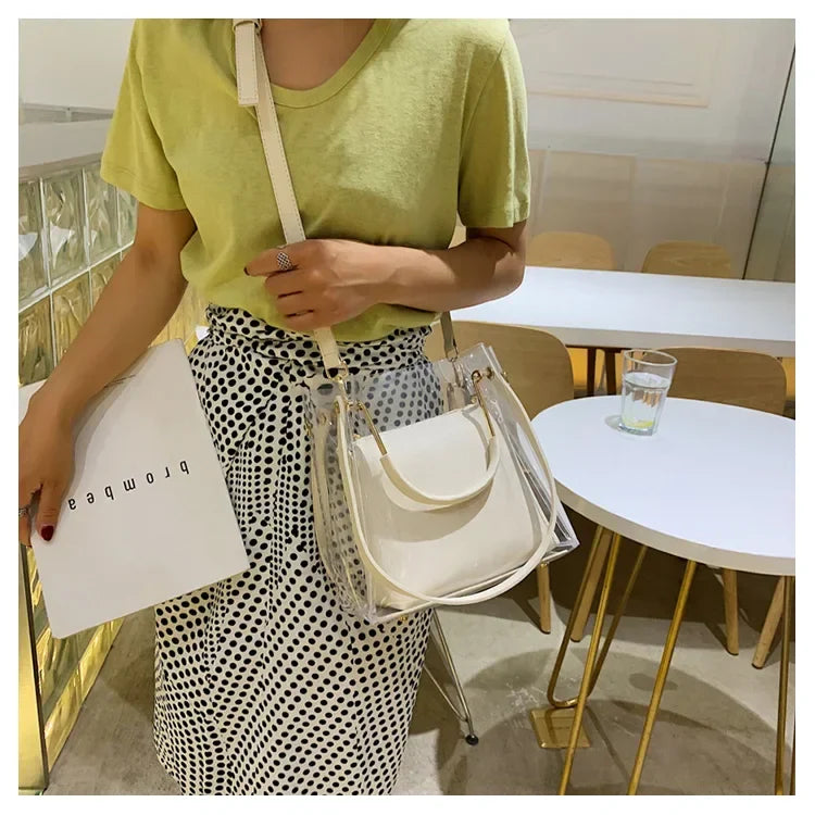Fashion Transparent Women Shoulder Bag Jelly Candy Summer Beach Handbag for Female Messenger Bags Bolsa Totes Bucket Bag