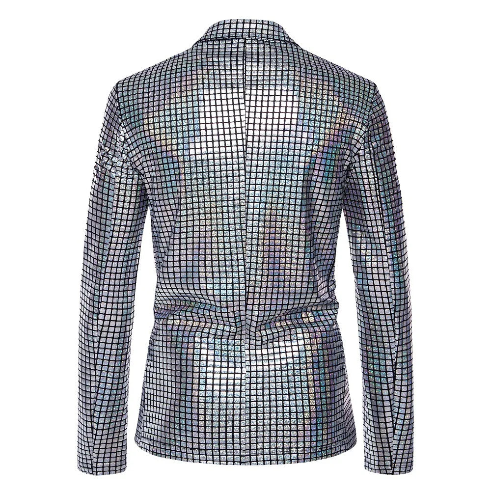 2026 New Men's Blue Plaid Suit Jacket, Fashion Blazer Coats, Black Green Silver Male Tops S M L XL XXL XXXL