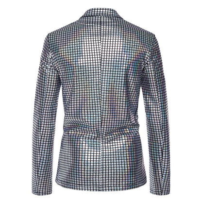 2026 New Men's Blue Plaid Suit Jacket, Fashion Blazer Coats, Black Green Silver Male Tops S M L XL XXL XXXL