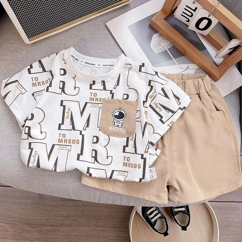 Summer Baby Boys Girls Clothes Set Kid Boy Cartoon Letter Printed T-shirts and Shorts 2Pcs Suit Children Short Sleeve Outfits