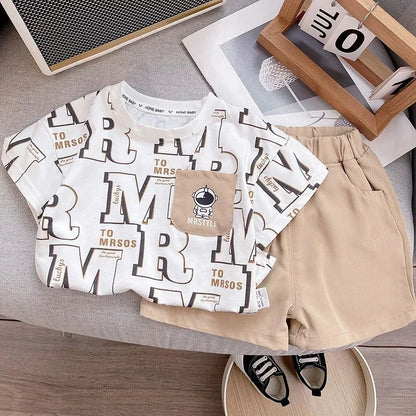 Summer Baby Boys Girls Clothes Set Kid Boy Cartoon Letter Printed T-shirts and Shorts 2Pcs Suit Children Short Sleeve Outfits
