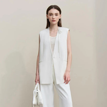 Women's Vest 2026 Autumn New Commuter V-Neck Padded Shoulders Vest Casual Sleeveless Women's Loose Mid-Length Top 12651034