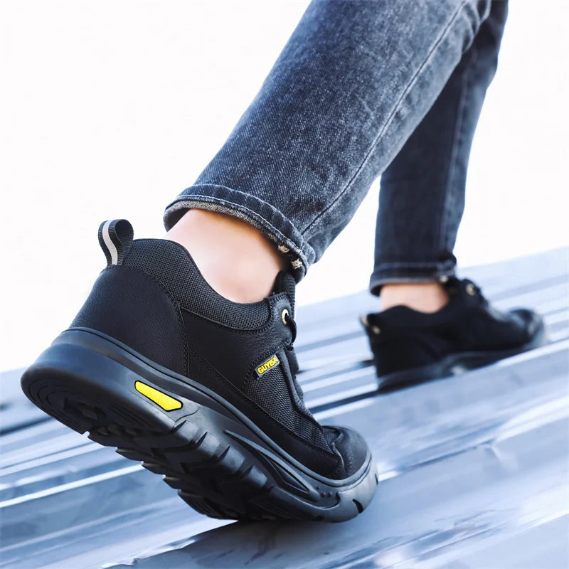 Black Leather Work Safety Shoes Waterproof Indestructible Steel Toe Cap Labor Shoes For Men Breathable Anti Smashing Sneakers