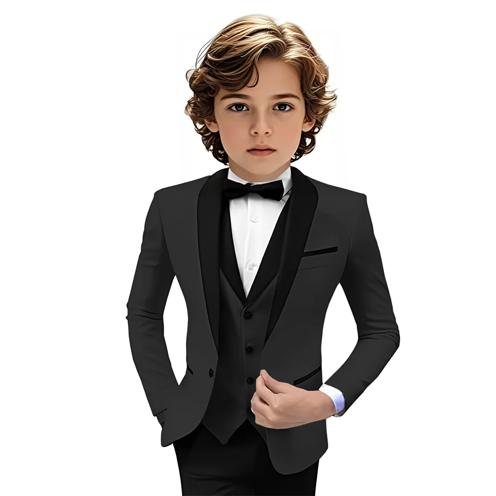 Boys Shawl Lapel Suit Set 3 Pieces Host Costumes,Formal Smart Slim Fit Suits For Kids,Plus Size Tuxedo Party Outfit 2-20T