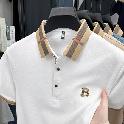 Bestselling brand summer new 100% pure cotton comfortable polo shirt fashionable men's classic letter badge casual short sleeve